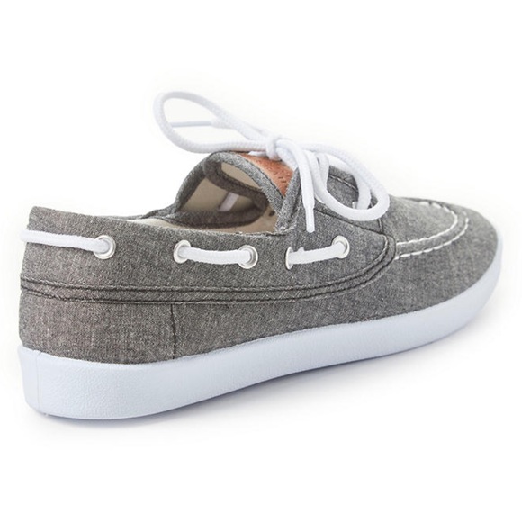 Canvas Casual Boat Shoes Black Gray Chambray Nautical Preppy Sneakers - Picture 2 of 5